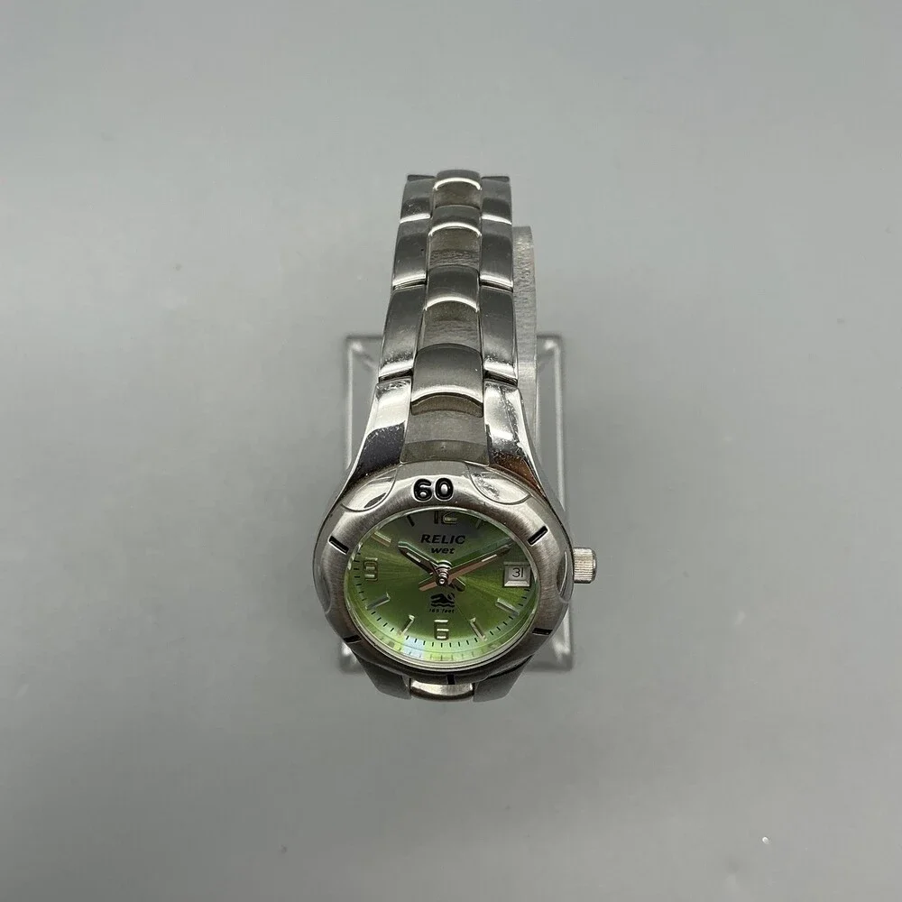 Relic Wet ZR 11649 Womens Watch 25mm Green Dial Stainless Steel Date New Batt 6